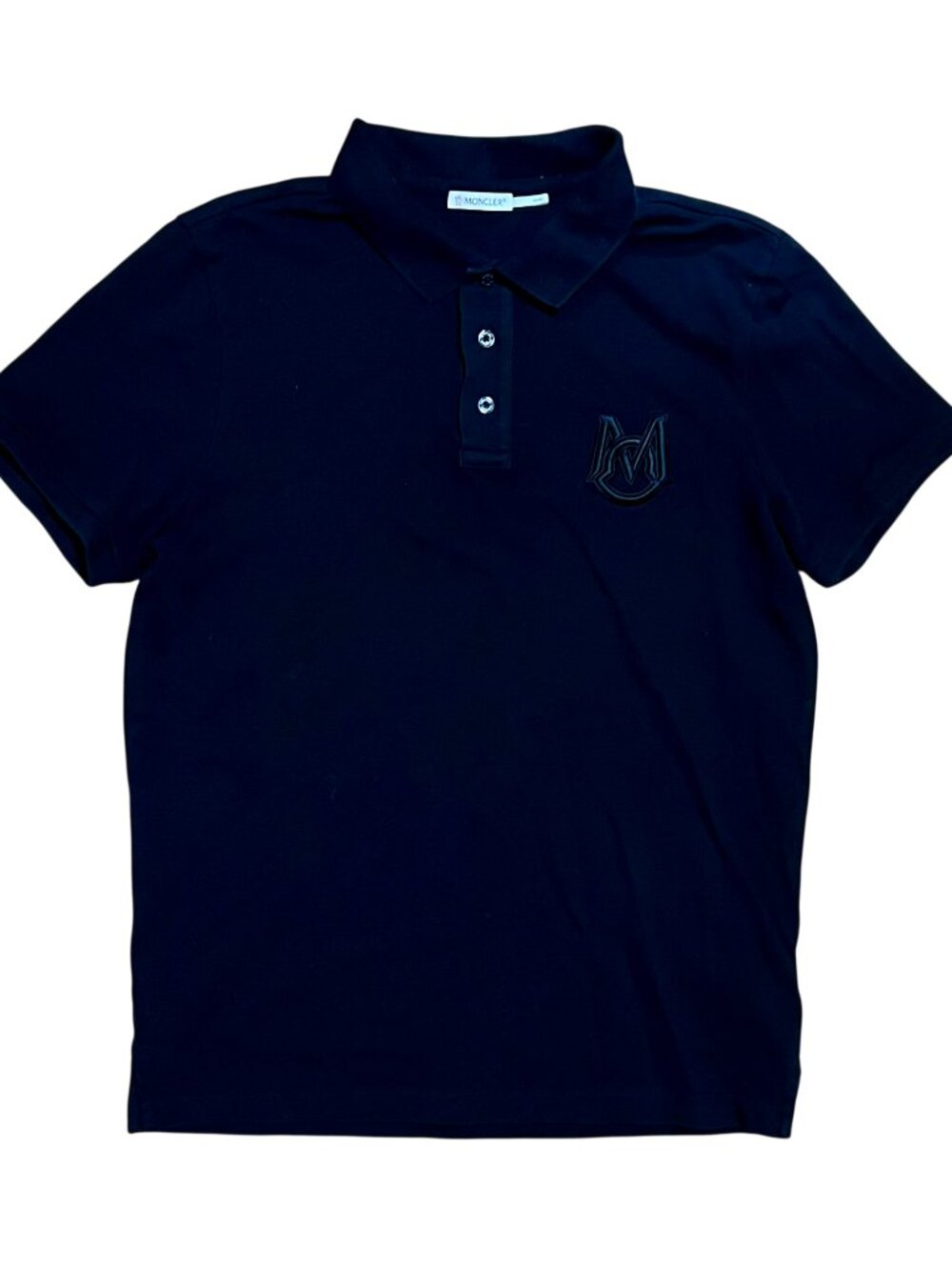 Moncler Embroidered Black Tonal Logo Luxury Designer Polo Shirt, Men's Medium
